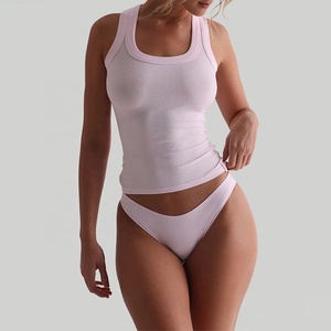 توب نسائي رياضي مخصص بدون أكمام برقبة مربعة من القطن والسباندكس مضلع للتمارين الرياضية واللياقة البدنية من الشركات المصنعة للملابس النسائية - Product Image 3