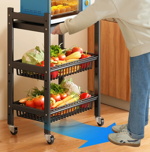 Rak Penyimpanan Dapur, Rak Lantai ke Langit-langit yang Dapat Dipindahkan, Keranjang Buah dan Sayur Multi-layer, Rak Penyimpanan Panci, Oven, dan Microwave - Product Image 3