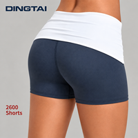 Shorts de sport Dingtai pour femme, froncés et pliables, avec bordure contrastante, extensibles dans les quatre sens, pour le yoga, la gym et la course à pied