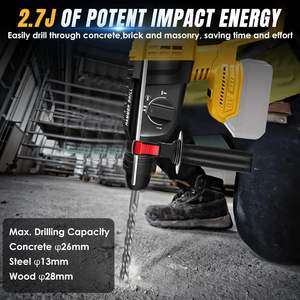Taladro Percutor Rotatorio Inalámbrico para Batería de 12V, Sin Escobillas, <span class=keywords><strong>SDS</strong></span> <span class=keywords><strong>Plus</strong></span>, 4 Modos, 3600 BPM, 41.6ft-lb de Torque, 2.7J de Energía de Impacto - Product Image 2