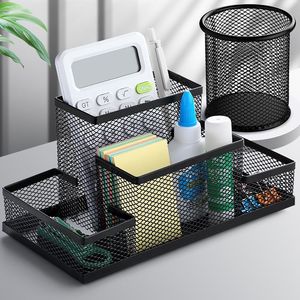 Office Organizer Metal Mesh Desk Storage <b>Box</b> Multi Compartment Desktop Stationery Holder Standing Type Rectangle Shape - Product Image 1