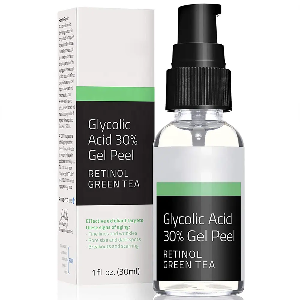 Suero de ácido glicólico para el cuidado de la piel, tratamiento diario del acné, suero de ácido glicólico de etiqueta privada y Retinol 30% de Gel
