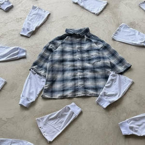 برتقالي مخصص الشمس تلاشى في جميع أنحاء الكريستال الفاخرة انخفاض الكتف طويلة الأكمام اقتصاص Boxy صالح حمض غسل زر حتى الرجال - Product Image 3