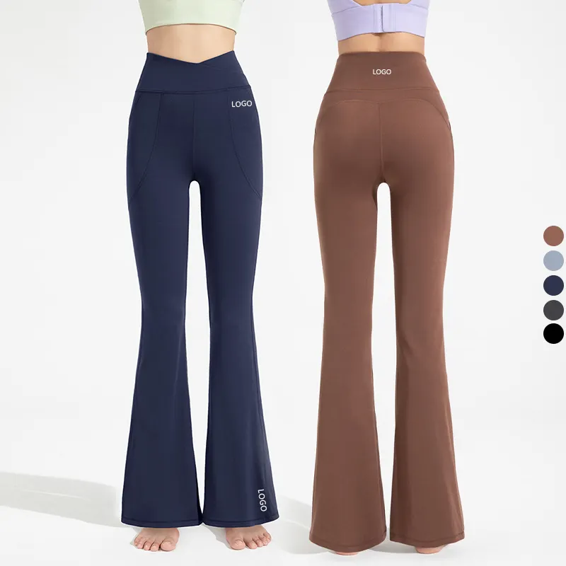 Workout Laufhose Freizeit Yoga Bell Bottom Pants Frauen Fit Taschen Butt-Lift lose Bauch kontrolle Flare Leggings Hohe Qualität