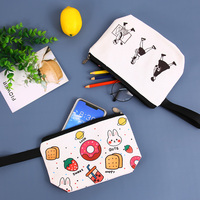 Desain Cetak Logo Kustom 12Oz Tas Kosmetik Dompet Datar Ritsleting Kanvas Katun