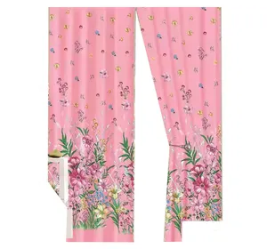 Gran oferta de otoño 2024, Popular, 100%, patrón de flores de poliéster, tela estampada opaca, ventana, cortinas rosas para sala de estar