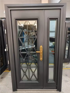 Porte d'entrée moderne en acier et bois avec verre clair, élégante et lumineuse, cadre solide de qualité supérieure, anti-rayures - Product Image 5