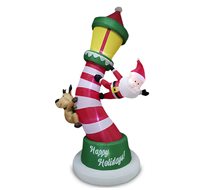 Décoration de Noël gonflable en forme de lampadaire avec Père Noël et rennes grimpant sur un poteau lumineux pour jardin, modèle de décoration de vacances lumineuse