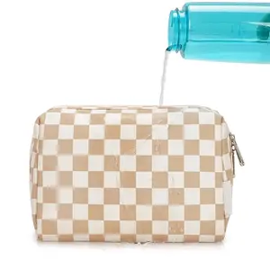 Zipper Travel Toilette Beauty Cosmetic Checkered Bulk New Product Travel Make Up Bag PU Brown Makeup Bag