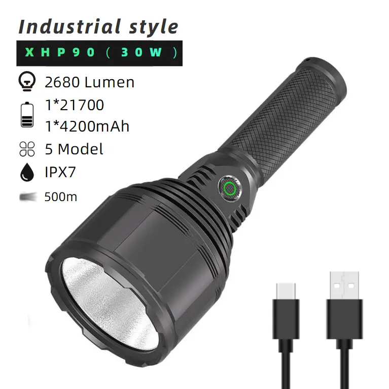 Waterproof 3000 High Lumens Rechargeable Lanterna Flashlights XHP90 Flashlight Most Powerful Portable LED Flashlight Outdoor