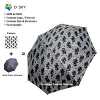 Parapluie pliant personnalisé avec motif imprimé intégral, base noire, impression tendance, protection solaire et pluie, conception OEM personnalisée, vente en gros