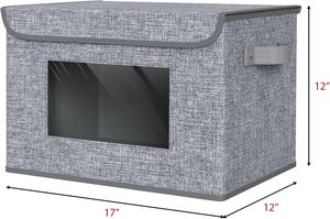 Modern Fabric <b>Storage</b> <b>Bins</b> with <b>Lids</b> Stackable 4 Pack for Clothes Grey Linen - Product Image 2