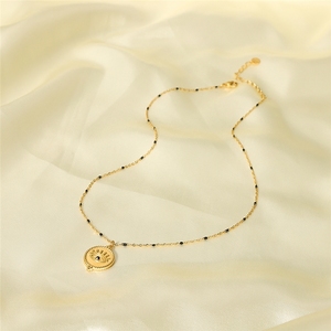 Collana con Ciondolo a Moneta Occhio di Allah in Acciaio Inossidabile Placcato Oro 18k di Alta Qualità, con Catena a Perline - Vendita all'Ingrosso - Product Image 3