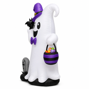 Fantôme gonflable <span class=keywords><strong>d</strong></span>'Halloween avec chapeau de sorcière, chauve-souris, pierre tombale et <span class=keywords><strong>seau</strong></span> à bonbons, gonflable pour l'extérieur, la cour, le jardin, la pelouse, les fêtes - Product Image 6