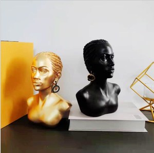 Escultura de busto femenina personalizada, escultura de resina africana para busto, color dorado y negro, venta al por mayor - Product Image 3