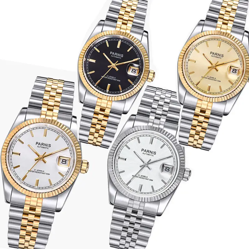 36mm PARNIS mechanical men's watch sapphire glass jubilee bracelet two tone color luxury wrist watch miyota 821a mvement