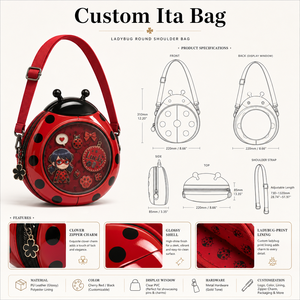 Borsa a tracolla personalizzata a forma di <span class=keywords><strong>coccinella</strong></span> con finestra trasparente in PVC, fodera con stampa <span class=keywords><strong>coccinella</strong></span>, cerniera a trifoglio e cinturino con charm - Product Image 1