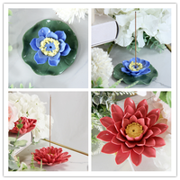 Encensoir en céramique F020 de 15 cm, fleur blanche artificielle, décoration d'intérieur, brûleur d'encens pour salle de bain