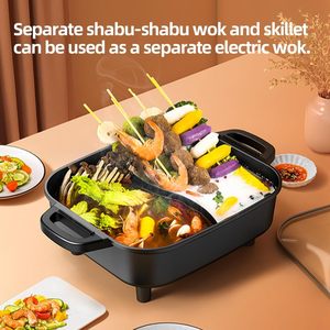 Electricidad 220 Mesa superior Sartén plana sin humo PTFE Olla caliente moderna Parrilla de barbacoa eléctrica negra para interiores dobles - Product Image 3