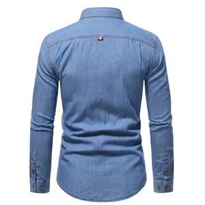 <span class=keywords><strong>Camicia</strong></span> di <span class=keywords><strong>Jeans</strong></span> di Alta Qualità per Uomo, 100% Cotone, Manica Lunga, Colore Blu/Blu Navy - Product Image 4