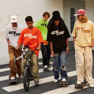 Camiseta de manga corta de algodón para mujer, ropa de calle holgada con letras de Nueva York en contraste de Color, camiseta estampada Dtg 2023