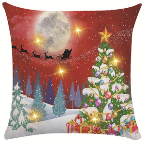 Federe in Lino Fokusent 18x18 Pollici con Luce LED, Decorazioni Natalizie con Babbo Natale e Pupazzo di Neve per Divano - Product Image 1