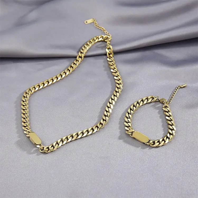 Artilady Fashion Stackable Cuban Link Stainless Steel Necklace Hip Hop Chunky Necklace Bracelet Set Jewelry