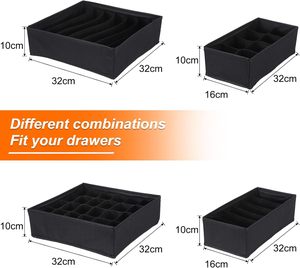 Custom 4 Pack Foldable Underwear Organizers Wardrobe Closet Drawer Divides Set Fabric <b>Storage</b> <b>Boxes</b> for Bras Socks Ties - Product Image 2