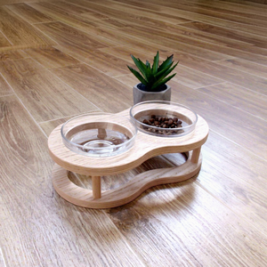 Gamelle pour chien en bois brun de luxe écologique, style mignon, ronde, pour nourriture et eau, accessoire décoratif de jardin, mangeoire pour chien - Product Image 1