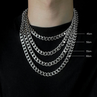Collier chaîne cubaine en acier inoxydable argenté avec fermoir mousqueton pour hommes et femmes, bijoux hip-hop streetwear et superposition