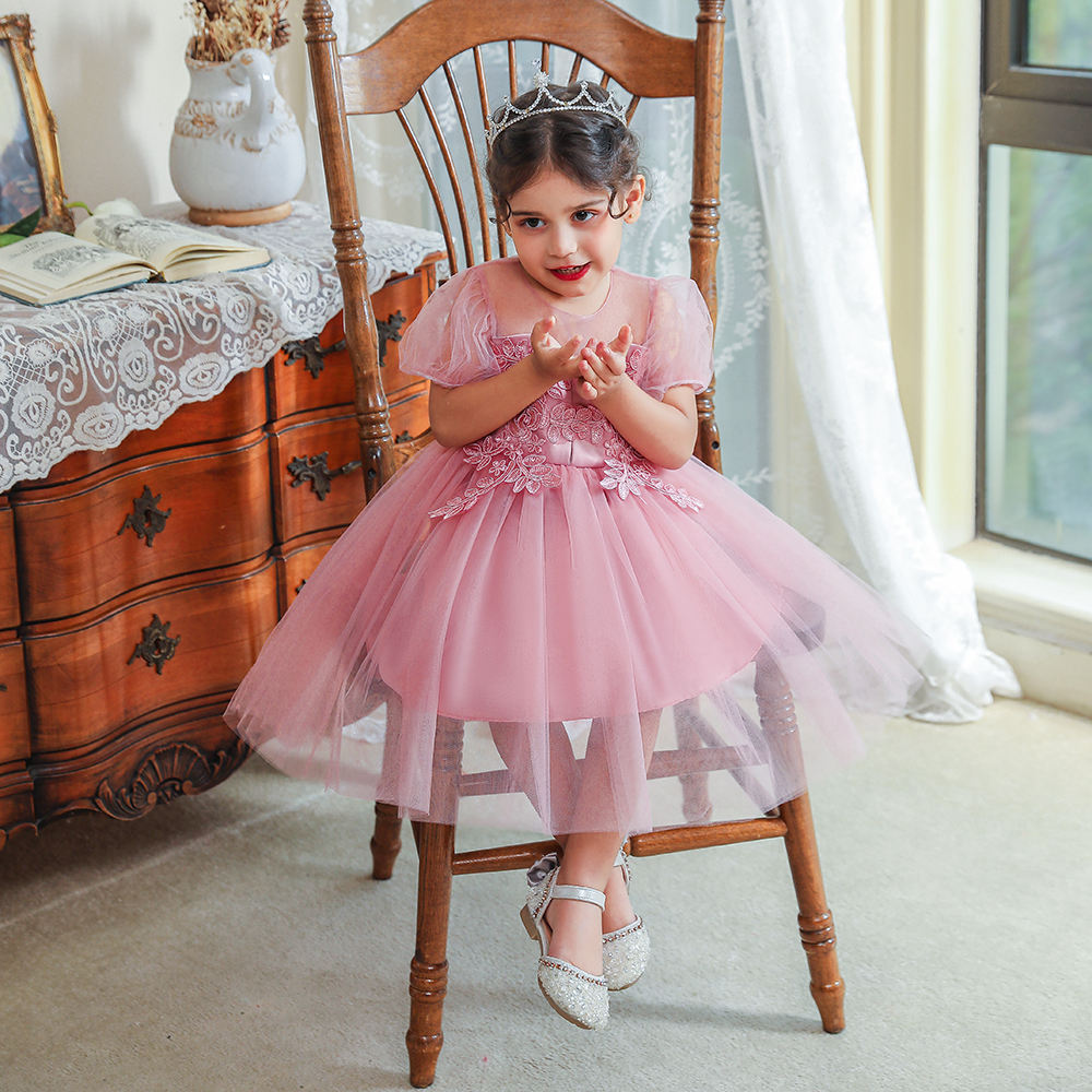 Girls Pink Summer Party Dress For Flower Girls Baptism Oem