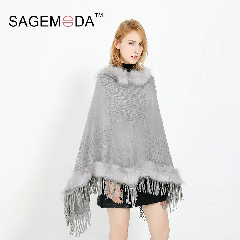 Winter Women Woolen Thickening Scarf Lady Warm Shawls Faux Fur Poncho Fashion Capes Lady Tassel Female Stole