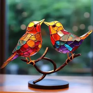 Dalları üzerinde boyalı kuş masaüstü süsler Hummingbird boyalı metal masa süsleri renkli kuş masaüstü süsler