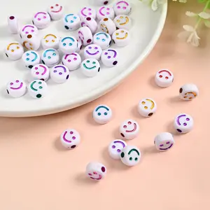 AR2057 Factory Direct 5*10mm Color Plating Bulk Acrylic Smiley Face Beads for Beaded Bracelet Necklace Jewelry Making Supplier