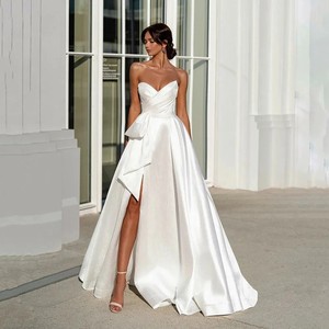 New French-Style <strong>Wedding</strong> <strong>Dress</strong> Elegant Satin Bride Gown Lace Decoration Simple Atmospheric Floor-length Evening <strong>Dress</strong> Plus <strong>Size</strong> - Product Image 6