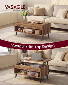 Mesa de Centro SENYU con Plataforma Elevadora, Mesa de Comedor, Resorte de Gas, Compartimento Oculto, Estante de Almacenamiento Abierto - Product Image 3
