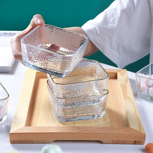 Ensemble de bols carrés en verre martelé avec bord doré pour dessert, salade de fruits, petit-déjeuner, usage domestique - Product Image 1