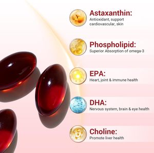 Huile de Krill de l'Antarctique 1000mg par Portion 120 Gélules Molles Oméga-3 Phospholipides Astaxanthine Vitamines Antioxydantes Complément Alimentaire - Product Image 2