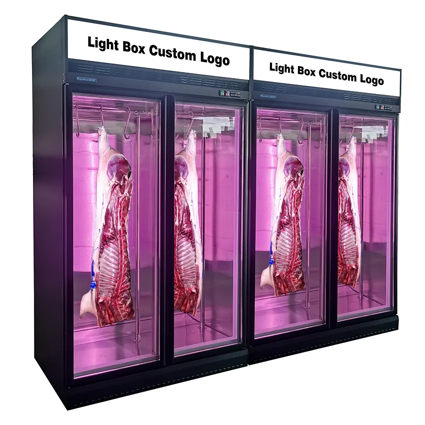 Vetrina di carne freezer macelleria verticale display di carne fresca display verticale di manzo frigo espositore di vendita di agnello