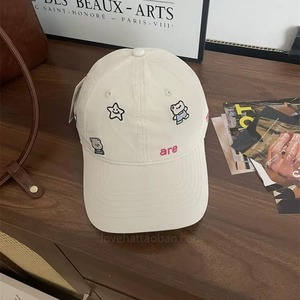 Off White Bear Embroidered <b>Baseball</b> <b>Cap</b> For Women Cotton Canvas Duckbill Sun Protection Hat - Product Image 1