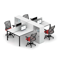 Bureau de travail modulaire contemporain 4 places en bois et aluminium avec tiroirs utilitaires - Poste de travail commercial pour salle de conférence |