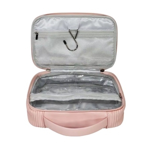 Custom Large Capacity Striped Pattern PU Leather Travel <b>Makeup</b> Bag Portable Cosmetic <b>Storage</b> Pouch with Zipper <b>for</b> Women - Product Image 6