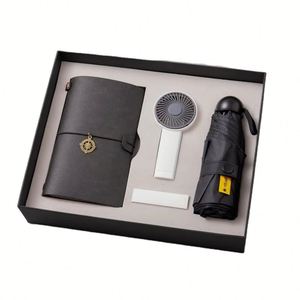 Personalized A5 <b>Notebook</b> Journal Set with <b>Mini</b>-Fan Umbrella and 16G USB Corporate Gift Leatherette PU Leather Cover - Product Image 2