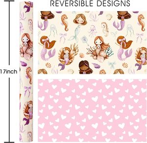 baby shower Gift wrapping <b>paper</b> Colorful cartoon <b>pattern</b> of mermaids in an underwater world Double sided printing Customizable - Product Image 2