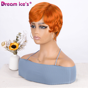 DREAM.ICE's Pixie Cut naranja negro peluca con estilo recto con flequillo para mujeres blancas peluca hecha a máquina BURG pelo sintético corto - Product Image 3