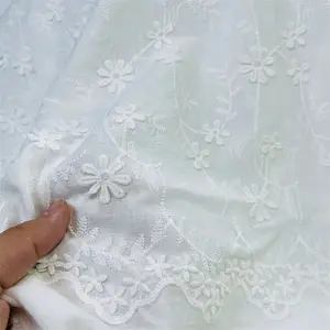 美丽家纺水溶性白色100% 棉刺绣精致蕾丝装饰面料