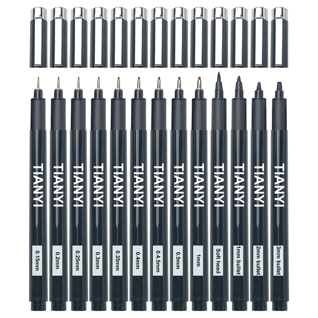 13pcs Pigment Liner Micron Ink Marker Pen for Manga Draw Sketching Needle Pen Hook Line Pen Sketch Stationery Set