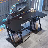Bureau d'ordinateur en forme de L avec cadre métallique extensible noir, montage facile, bureau à domicile, table d'angle pour jeux