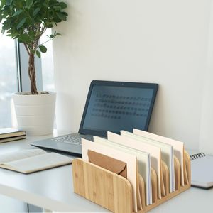 Organizador de Papel y Correspondencia de Bambú para Escritorio/Encimera, 5 Compartimentos, Porta Sobres, Alfombrilla Antideslizante para Hogar, Oficina, Escuela, Documentos - Product Image 3