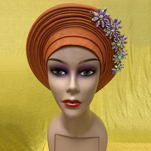 Sinya Fashion Orange Wedding Auto Gele Headtie For African Nigeria Aso Ebi Turban Head Wrap Women Ladies